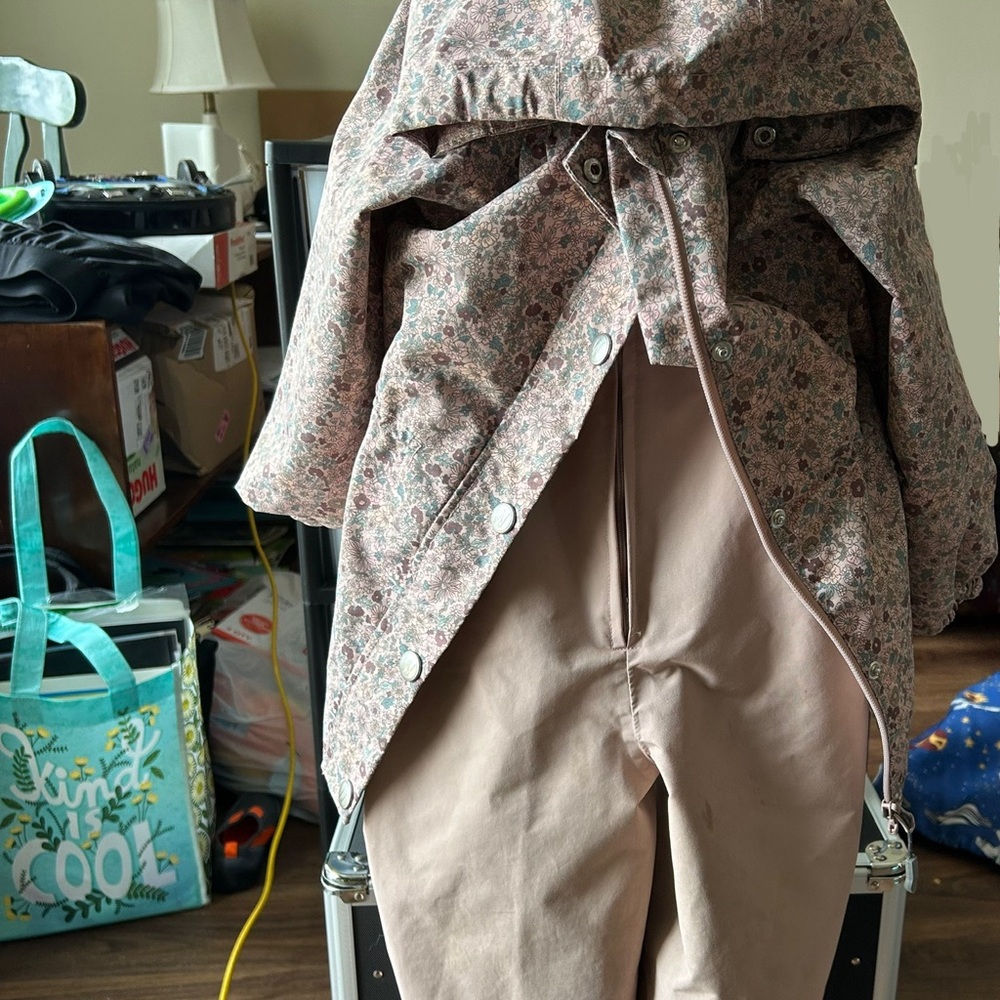 Wheat Hooded Raincoat with Bib Powder Flower Meadow